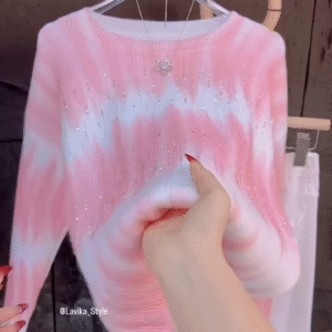 Pink & White Gradient Embellished Sweater – Soft Knit Casualwear for Women
