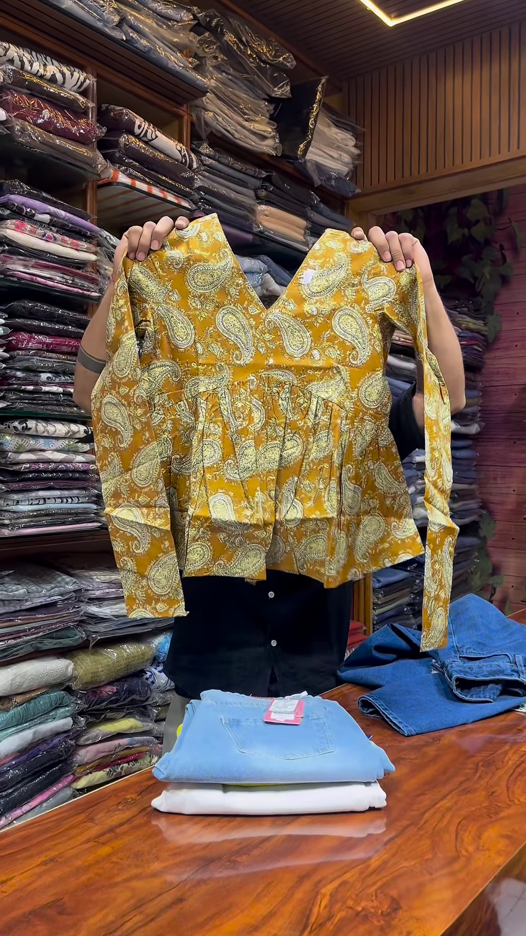 White Long-Sleeve Floral Printed Shirt with Green and Blue Motifs for Women - Image 4