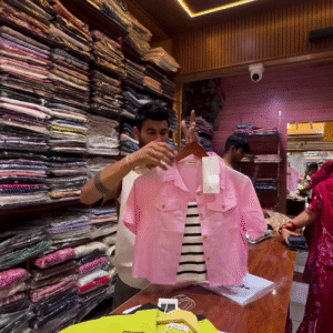 White Short-Sleeve Button-Down Shirt with Chest Pockets and Brown Buttons for Men