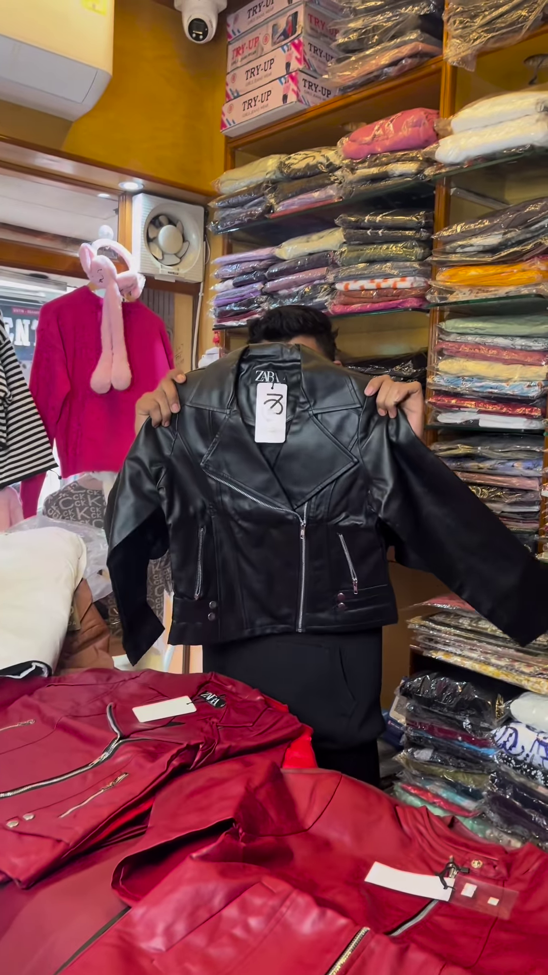 Black and White Checkered Long-Sleeve Jacket with Front Flap Pockets and Button Closure - Image 7