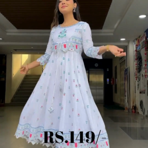 White Anarkali Kurta with Embroidered Mirror-Work Jacket