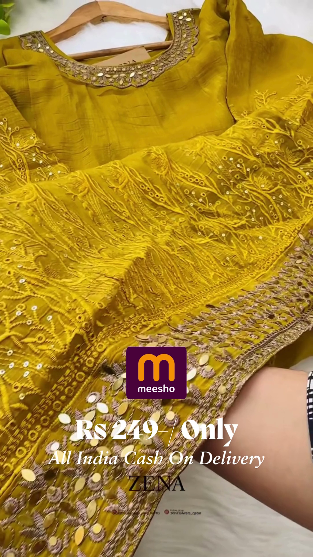 Mustard Yellow Anarkali Gown with Zari and Mirror Work - Image 5