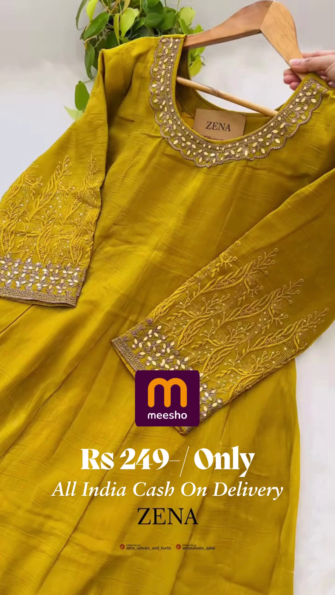 Mustard Yellow Anarkali Gown with Zari and Mirror Work