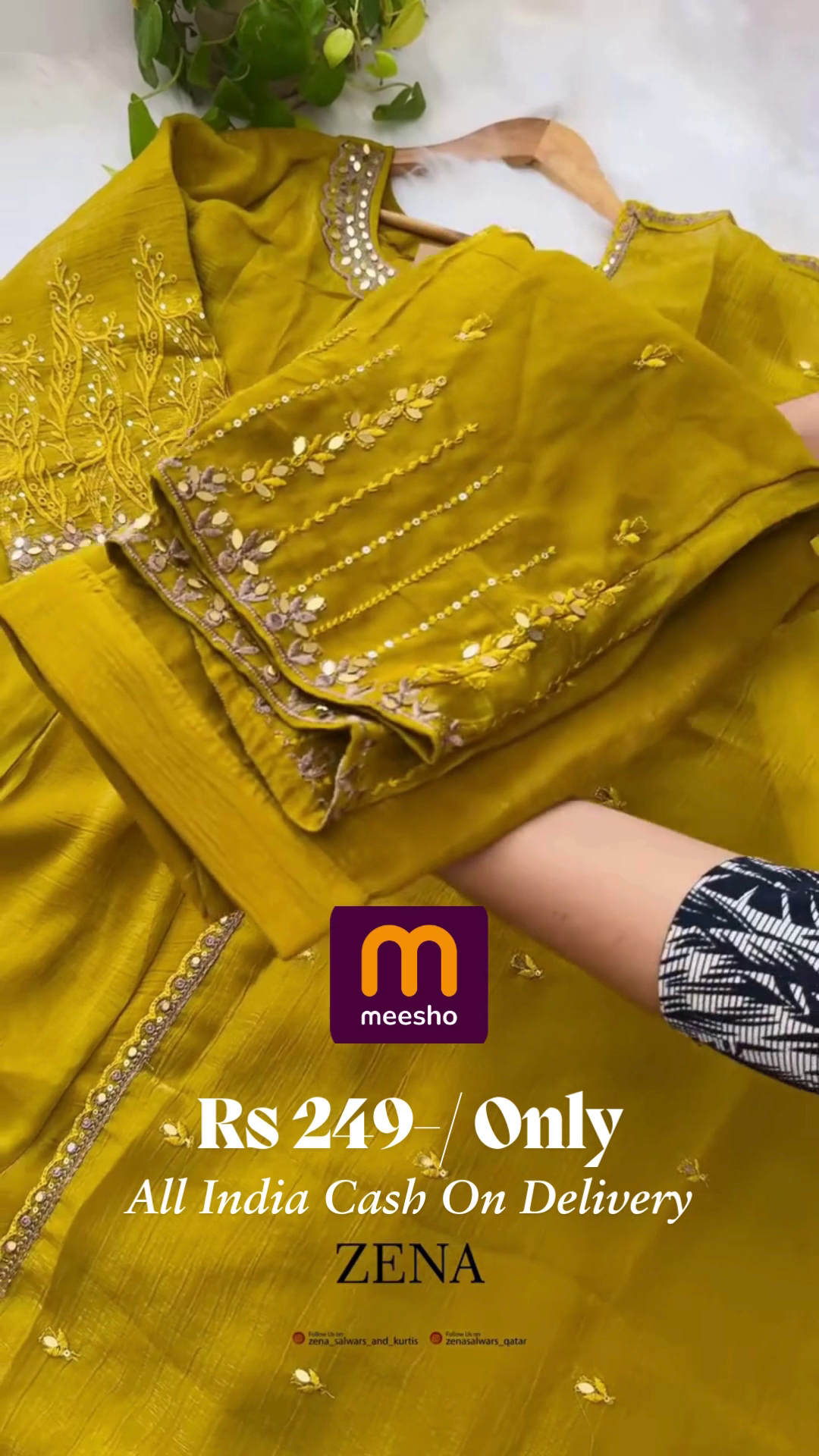 Mustard Yellow Anarkali Gown with Zari and Mirror Work - Image 2