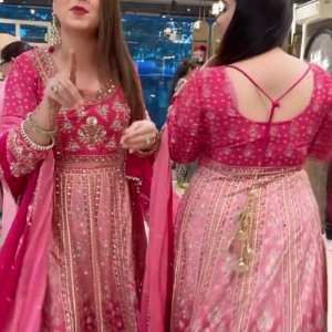 Fuchsia Pink Anarkali Gown with Intricate Mirror and Gota Patti Work - Grand Festive Wedding Outfit