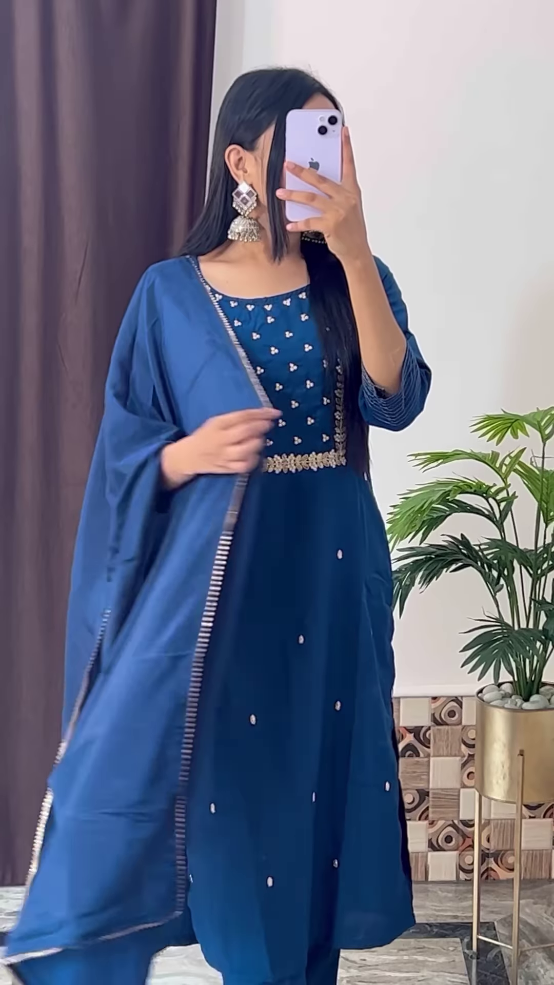 Deep Magenta Silk Kurta with Gold Zari Yoke and Floral Printed Dupatta - Modern Festive Ethnic Suit