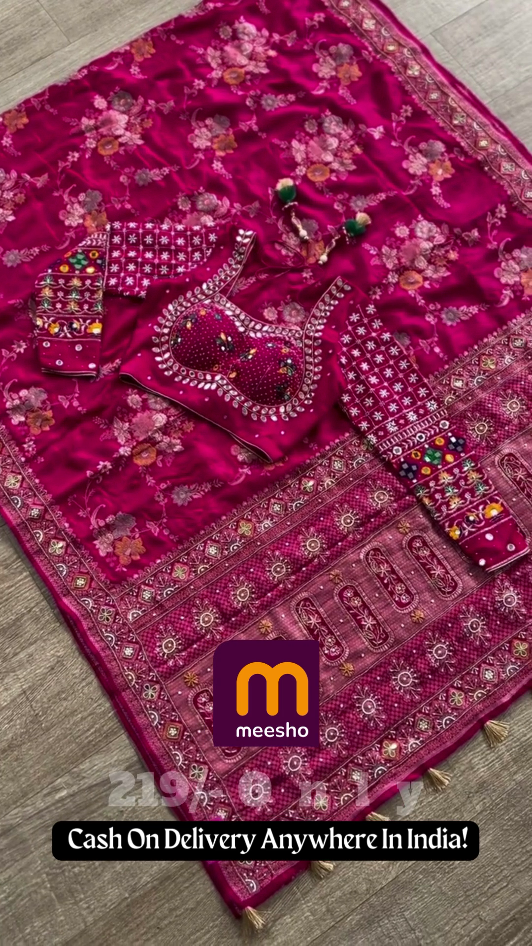 Vibrant Hot Pink Silk Blouse and Saree Set with Heavy Mirror and Zari Work - Traditional Wedding Collection
