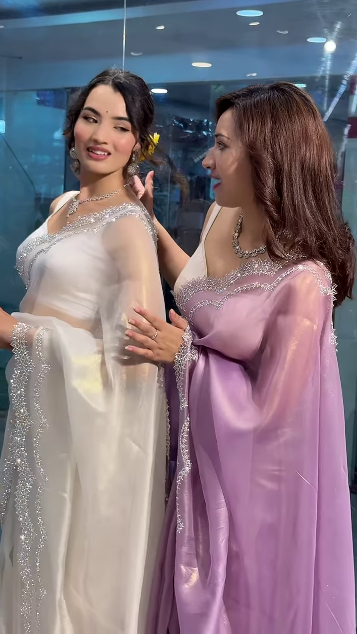 Designer Scalloped Border Chiffon Saree with Shimmering Sequin Embroidery - Elegant Wedding & Party Wear