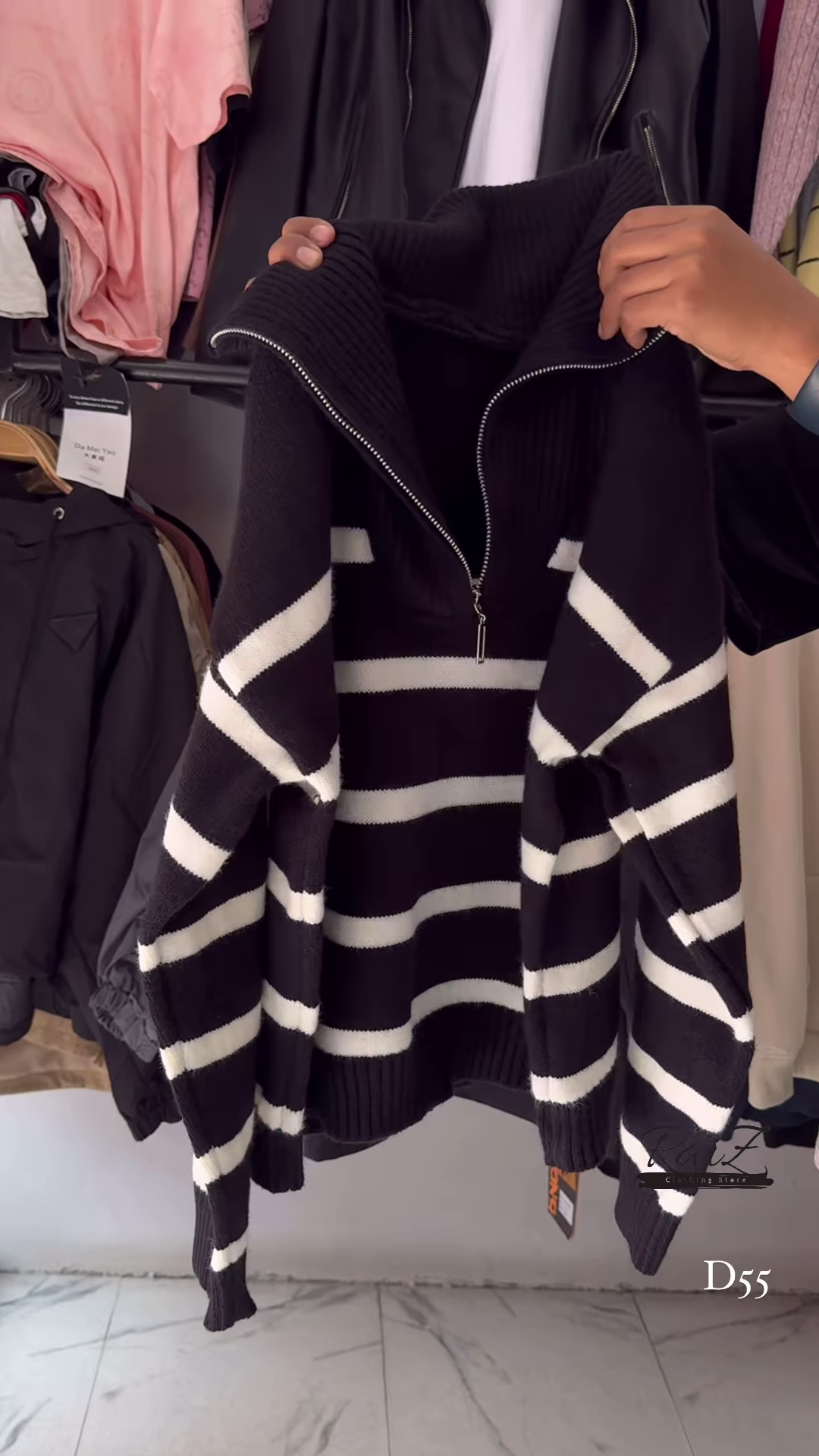 Red and White Striped Half-Zip Knit Sweater with Oversized Collar - Trendy Winter Streetwear - Image 4