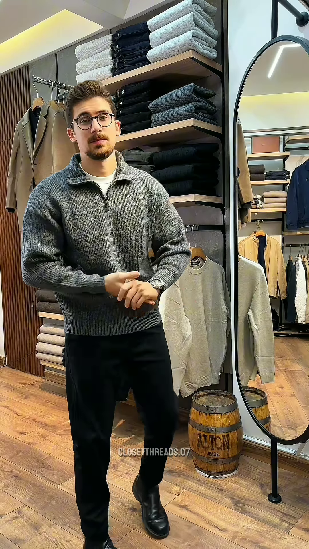 Men’s Premium Ribbed Half-Zip Sweater in Oatmeal Beige - Textured Winter Knitwear for a Polished Look150 - Image 5