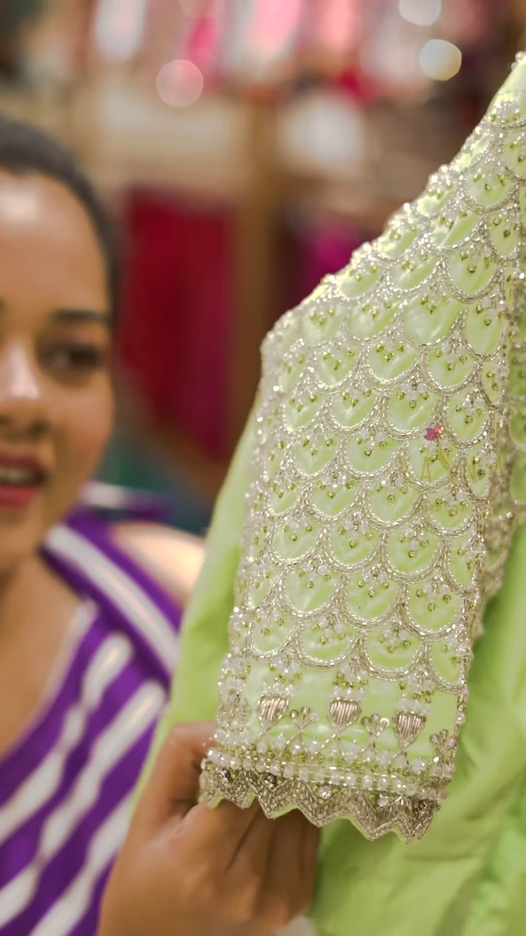 Deep Maroon Velvet Blouse with 3D Butterfly Embroidery and Hand-Encrusted Gold Sequin Detailing - Image 2