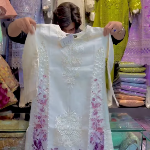 Pristine White Organza Kurta with Intricate Pastel Floral Embroidery and Sequin Highlights - Elegant Ethnic Wear