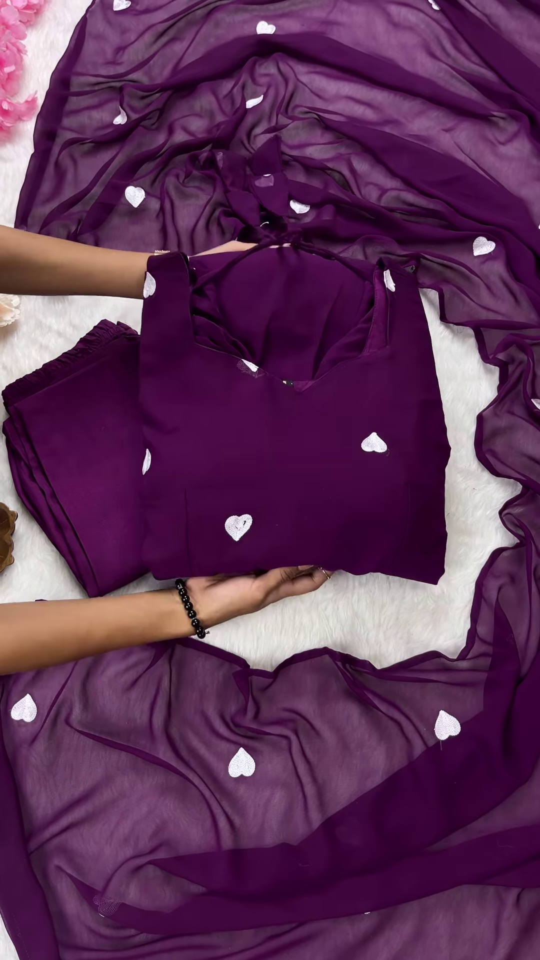 Deep Plum Purple Anarkali Gown with All-Over White Heart Sequin Embroidery - Whimsical Party Wear - Image 2