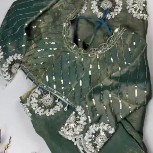 Elegant Green Premium Embroidered Partywear Saree with Designer Blouse