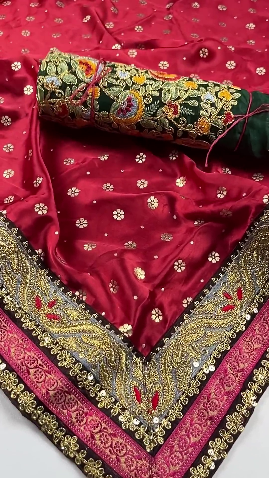 Premium Red Heavy Embroidered Partywear Saree with Designer Blouse Fabric - Image 2