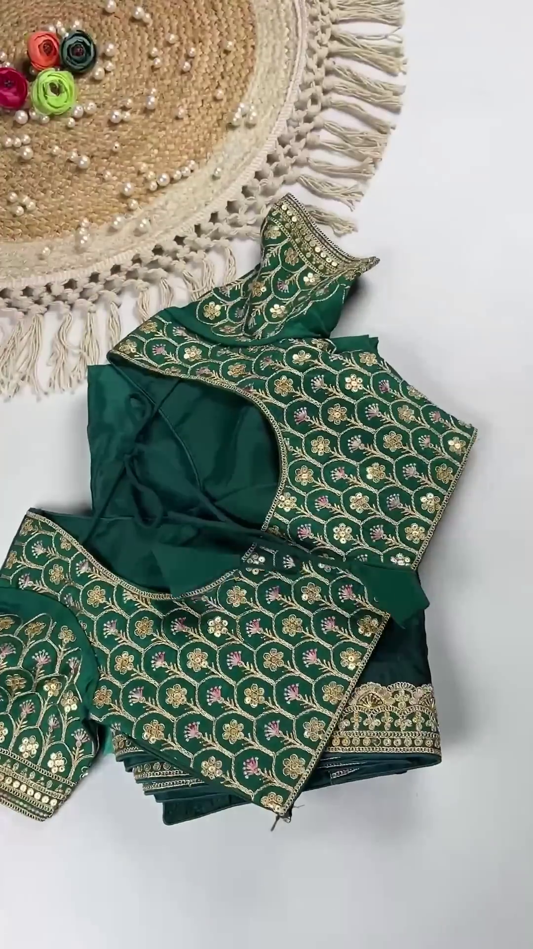 Premium Bottle Green Heavy Embroidered Designer Blouse with Dupatta Set
