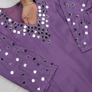 Mauve Lavender Mirror-Work Designer Kurti