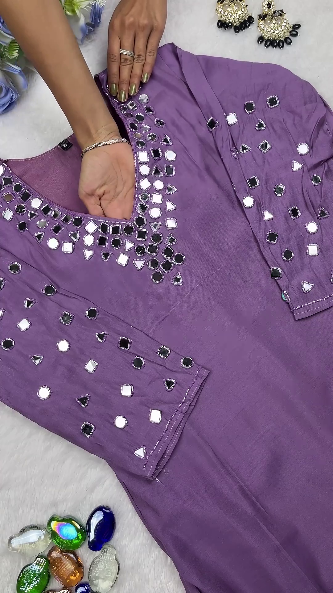 Mauve Lavender Mirror-Work Designer Kurti