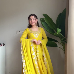 Sunlight Yellow Designer Anarkali Set with Scalloped Embroidery