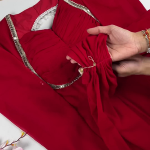 Crimson Passion Designer Ruched Gown with Crystal Accents