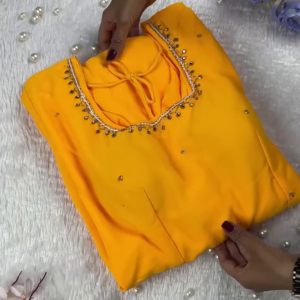 Sunlight Yellow Designer Gown with Ornate Pearl Borders