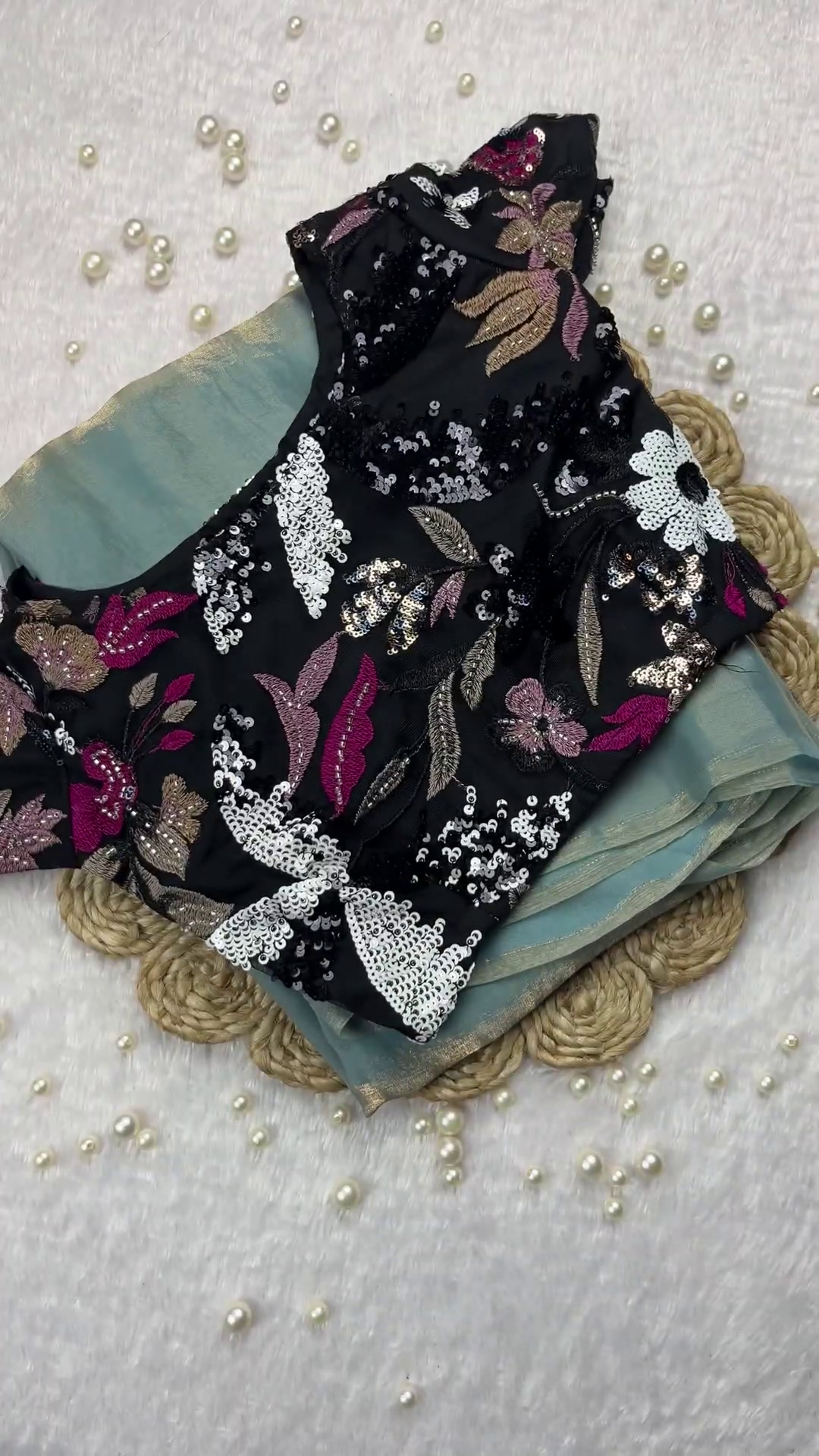 Midnight Black Floral Sequin-Embellished Blouse - Image 2