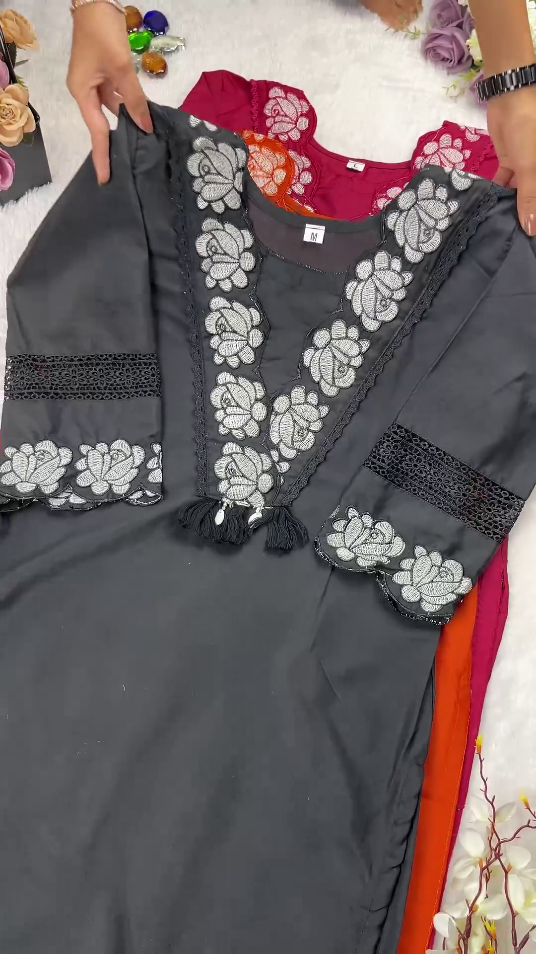 Royal Maroon Kurti with Rose Motif Embroidery - Image 3