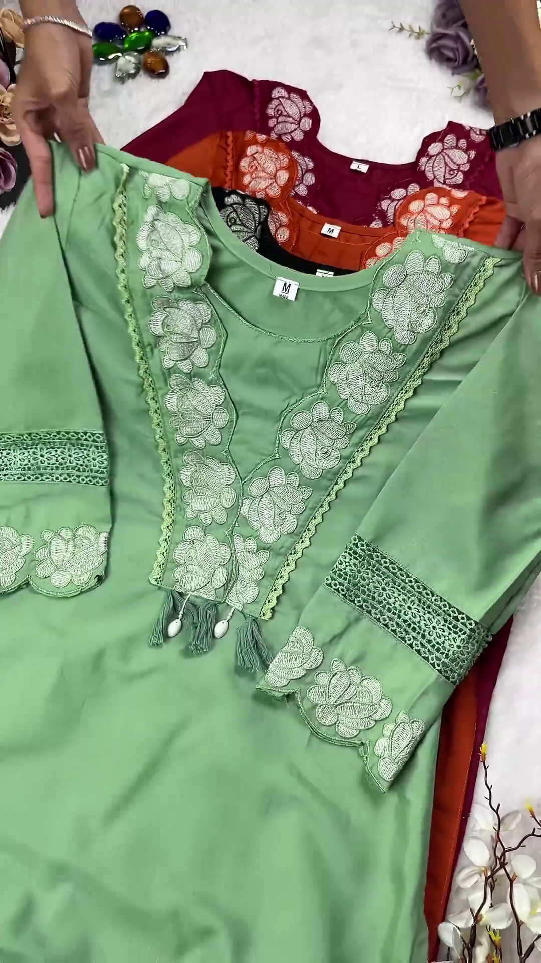 Royal Maroon Kurti with Rose Motif Embroidery - Image 2