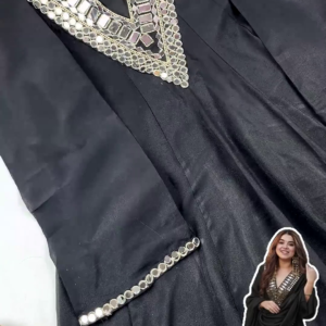 Grand Midnight Black Mirror-Work Sharara Set