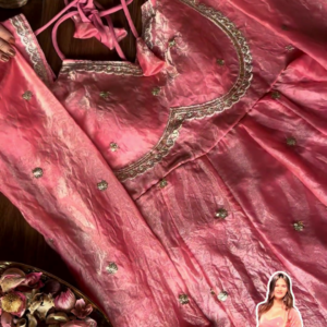 Ethereal Rose Pink Anarkali with Scalloped Zari Artistry