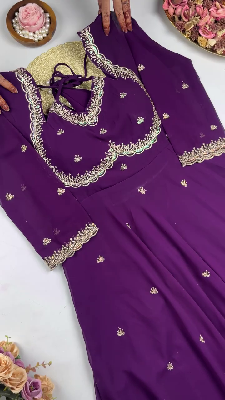 Royal Purple Anarkali with Scalloped Zari Detailing