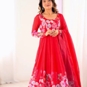 Vibrant Crimson Floral Anarkali Set