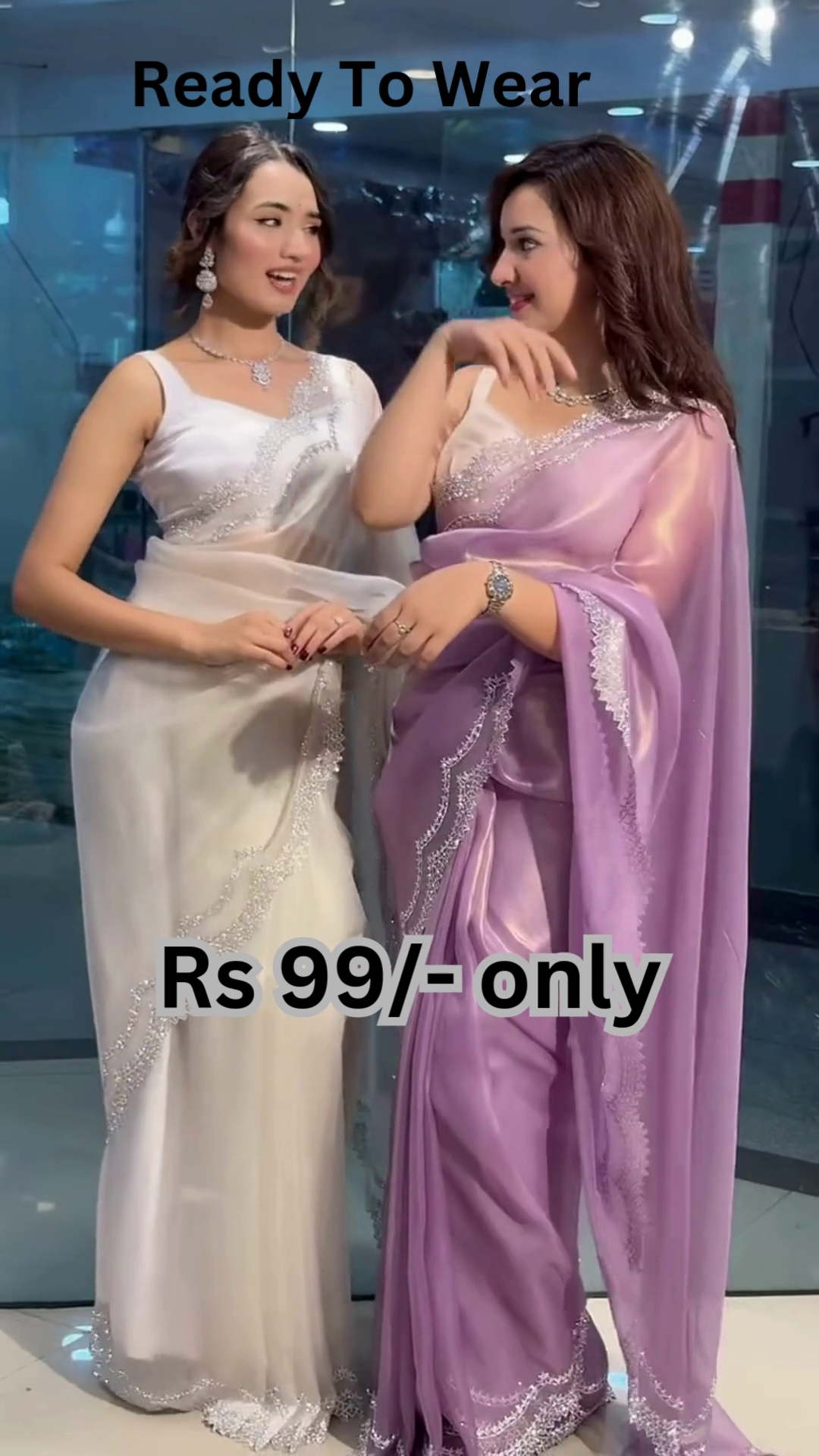 Luminous Organza Saree with Scalloped Shimmer Borders