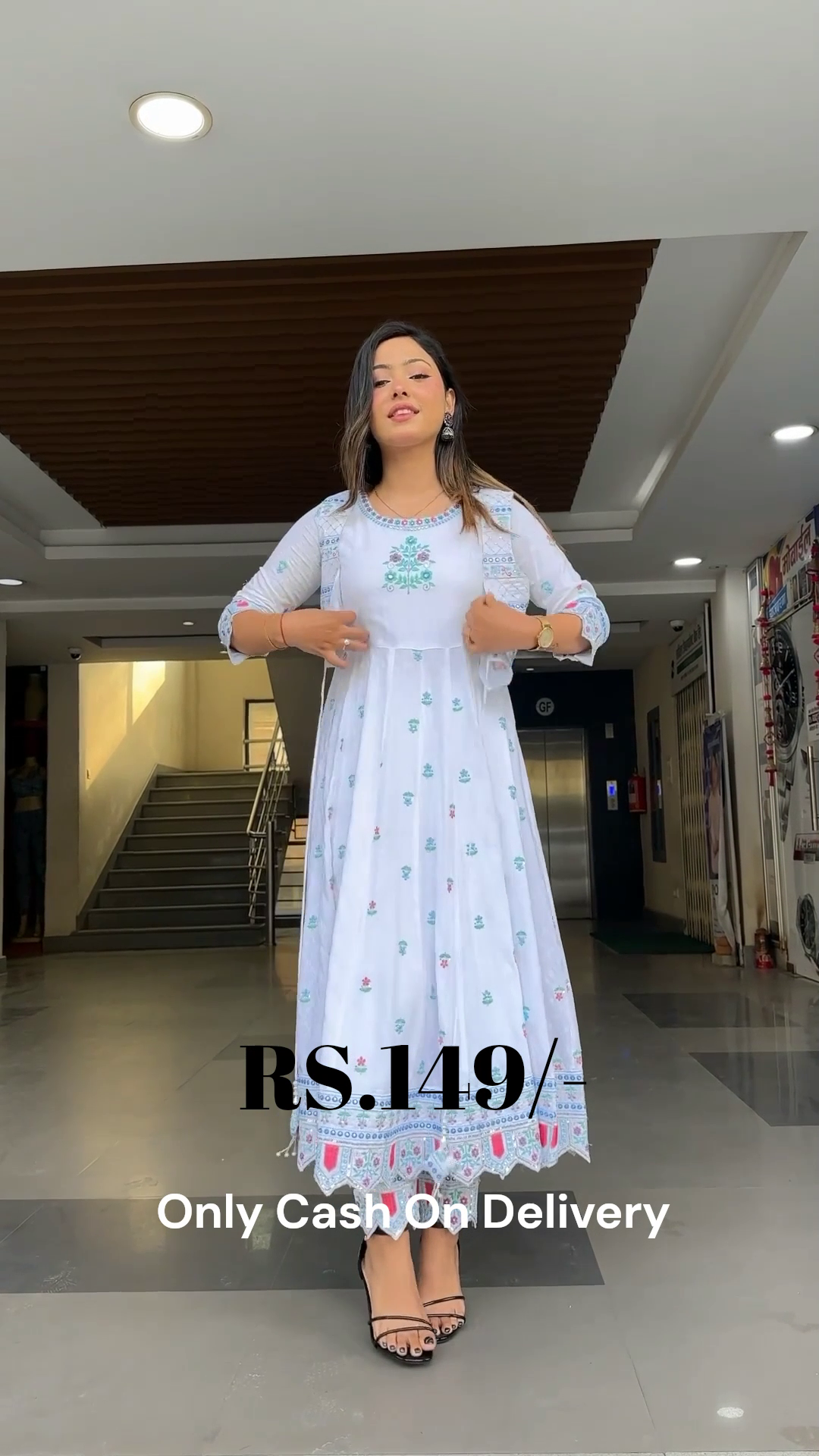 Ethereal White Anarkali Set with Embroidered Jacket - Image 2