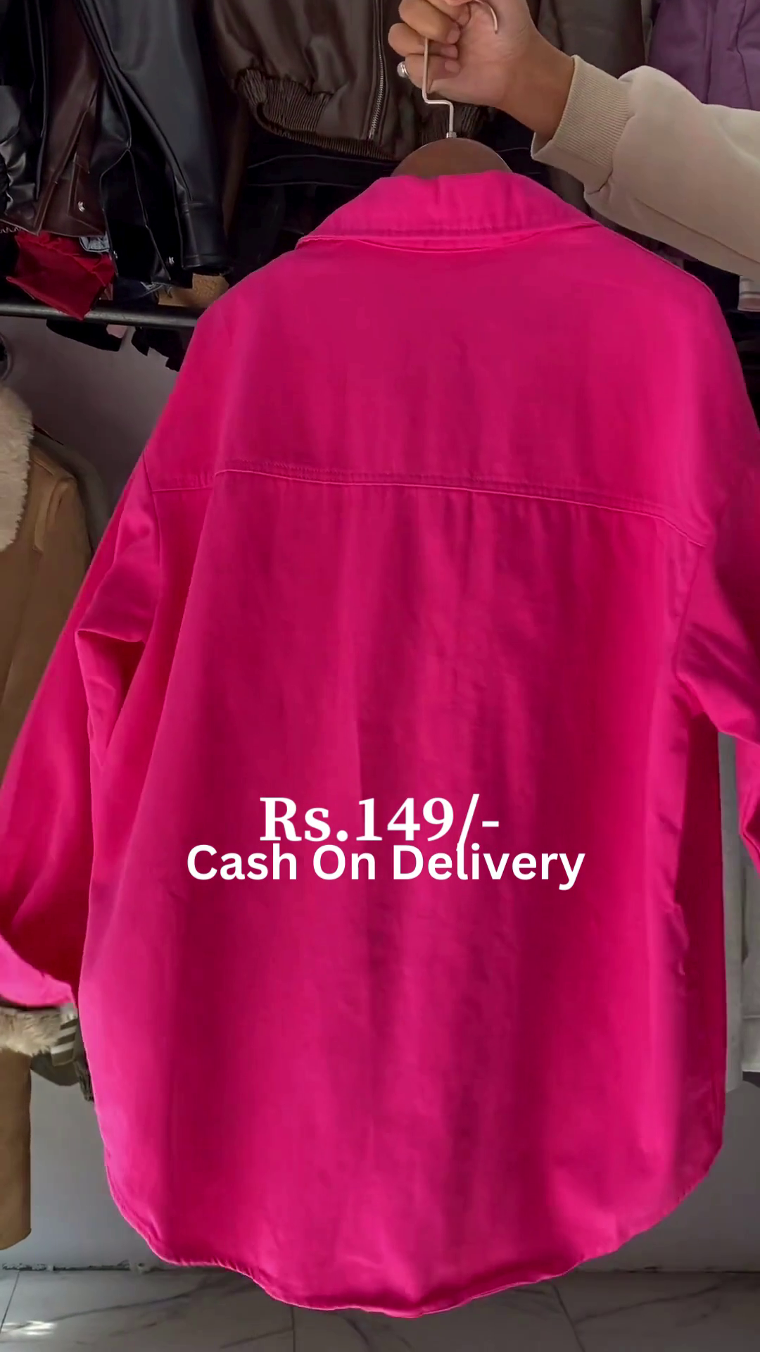 Urban Chic: Fuchsia Oversized Denim Shacket - Image 2