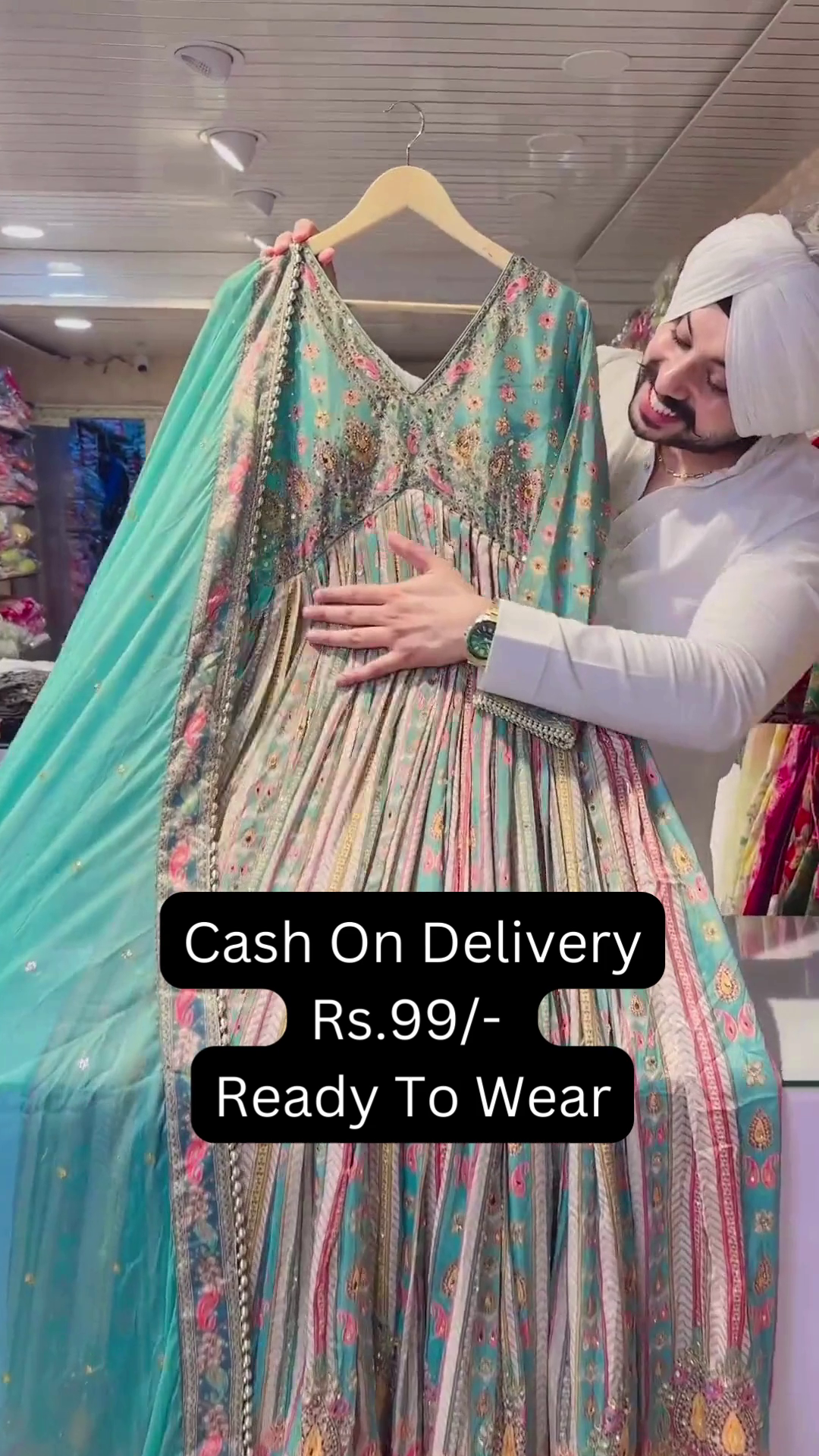 Seafoam Splendor: Embroidered Festive Anarkali Gown